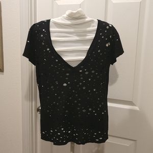 Twenty Women's Med BlackTop Lazer Cutout Pullover Cap Sleeves Grunge Gothic Brat